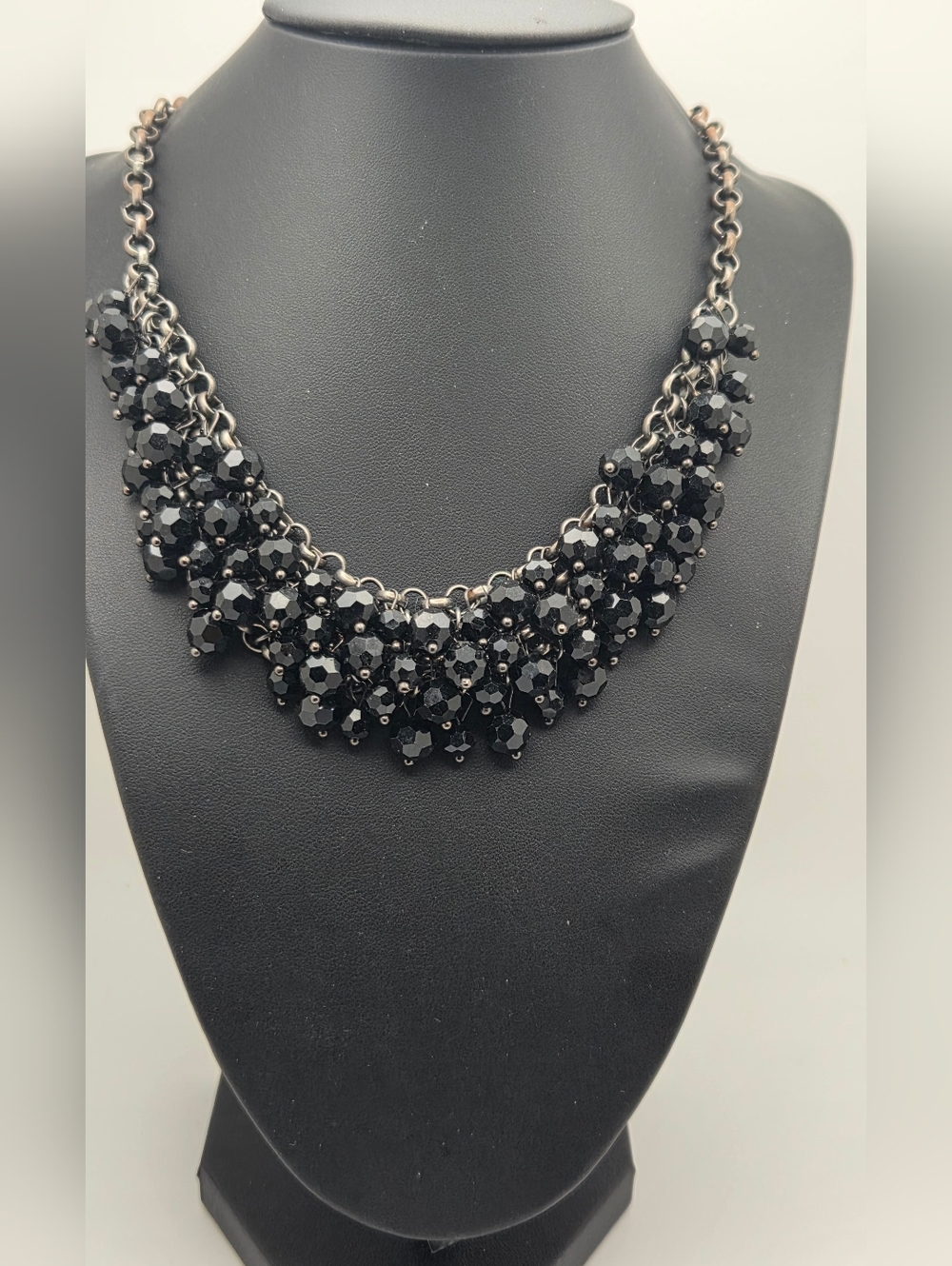 STATE Black Necklace Faceted Cluster Bib Statement